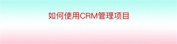 如何使用CRM管理项目